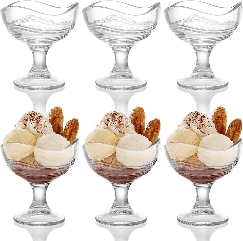 SWEEVAN Glass Crystal Ice Cream Cup Bowl Set of 6 150 ml Perfect Size Dessert Bowl Footed Sweet Serving Dishes Fruit Cream Cup - Image 1