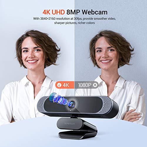DEPSTECH 4K Webcam, DW49 HD 8MP Equipped with Sony Sensor Autofocus Webcam with Microphone, Privacy Cover, Plug Play USB Computer Web Camera for Pro Streaming/Online Teaching/Video Calling/Zoom/Skype - Image 2