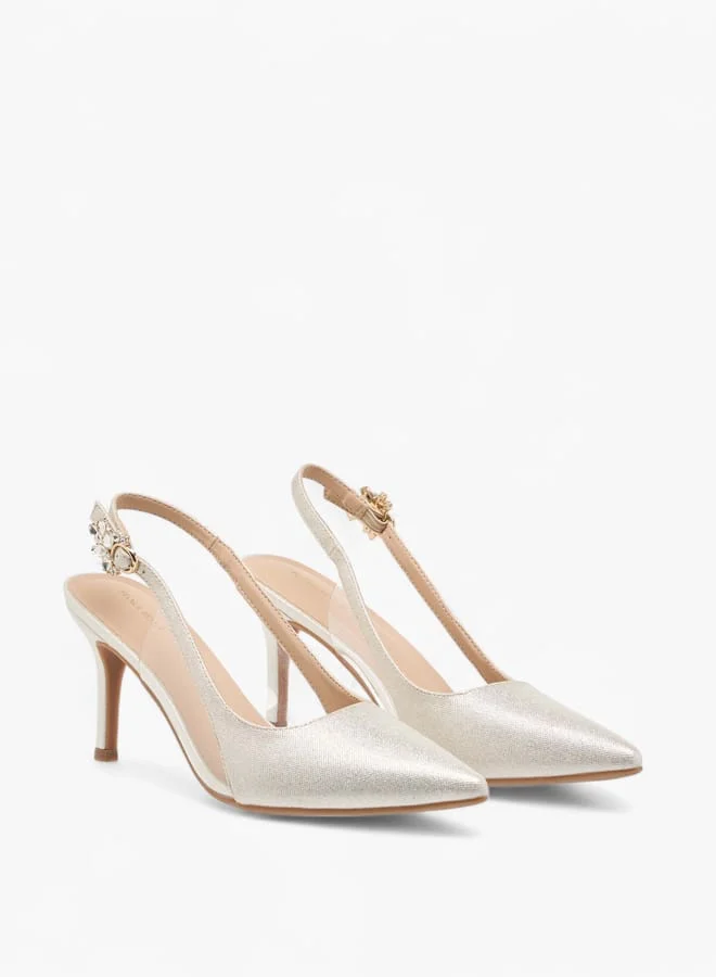 Flora Bella By Shoexpress Womens Solid Slingback Shoes With Buckle Closure And Stiletto Heels