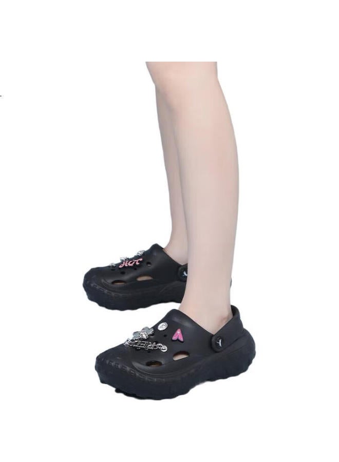 Red Dragonfly Women'S Hollow Out Beach Sandals With Thick Bottom And Increased Height, Peep Toe Slippers Wgk240331 Black Size 40-41 - Image 1