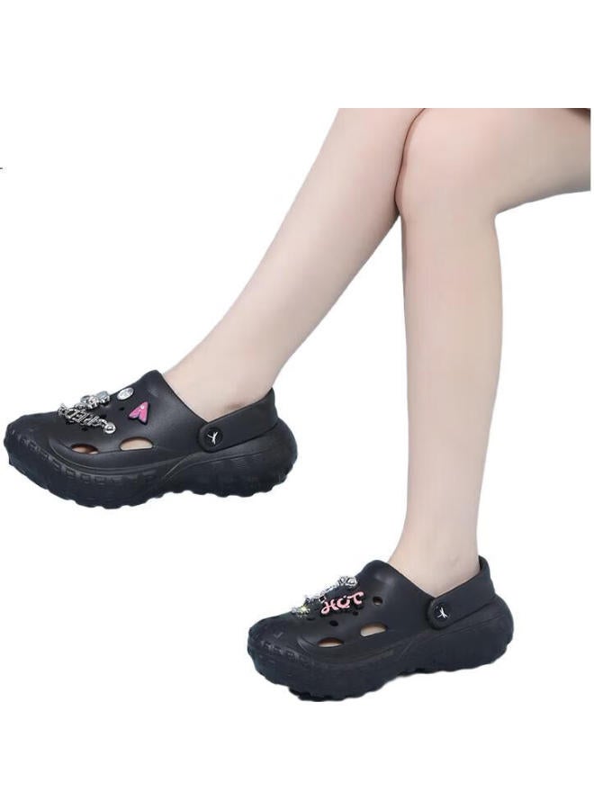 Red Dragonfly Women'S Hollow Out Beach Sandals With Thick Bottom And Increased Height, Peep Toe Slippers Wgk240331 Black Size 40-41 - Image 3