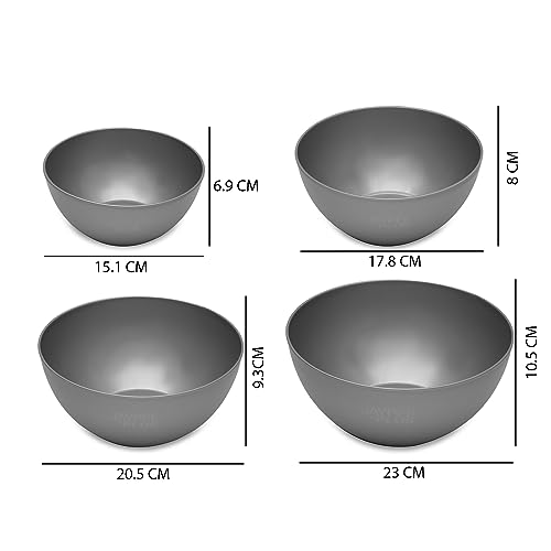 Jaypee Plus Virgin Plastic Mixing Bowl | Lightweight, Strong & Durable Bowls | Ideal for Serving, Storing & Stacking Set of 4 - (2800+2000+1200+800) ml (Grey) - Image 4