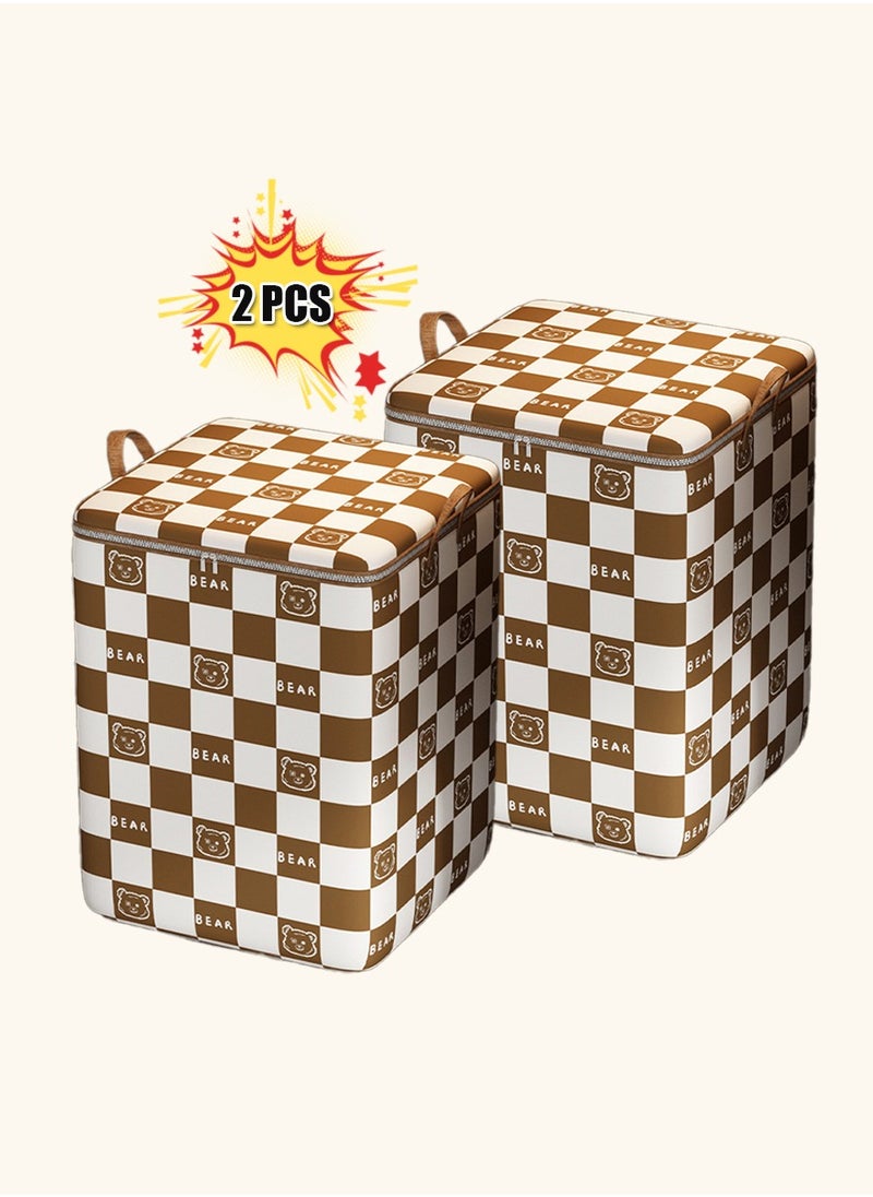 Vixplorn - Set of 2 Pcs 180L Large Capacity Storage Bags with Zipper & Handles,Foldable Waterproof Dustproof Organizer for Clothing, Blanket, Bedding, Toys(Brown) - Image 1