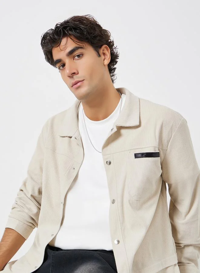تايك تو جاكيت رجالي من الكوردروي بأزرار معدنية وجيوب