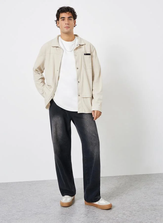 تايك تو جاكيت رجالي من الكوردروي بأزرار معدنية وجيوب