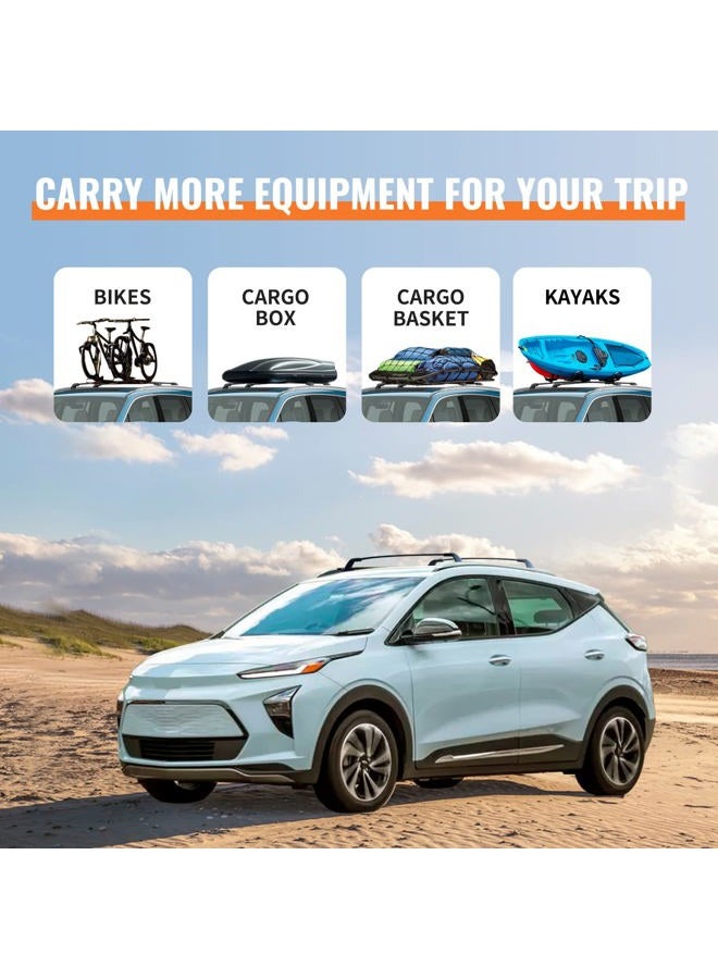 wonderdriver Upgraded Heavy Duty 220lb Roof Rack Cross Bars for Chevy Chevrolet Bolt EUV Bolt-EUV 2022 2023, 100% Made of Metal Aluminum Crossbar Luggage Racks Rail Rooftop Carrier Canoe Kayak Bike Cargo Black - Image 2