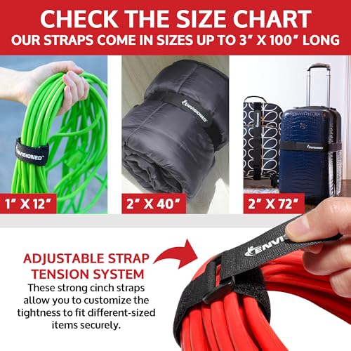 ENVISIONED Reusable Cinch Straps 1.5" x 12" - 10 Pack, Multipurpose Strong Gripping, Quality Hook and Loop Securing Straps (Black) - Image 3