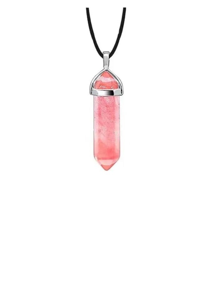 Fayrouz Jewellery Unisex crystal necklace with a natural leather cord and a crystal pendant of stones, a unisex hexagonal pendant from Fayrouz Jewelry  - Image 1