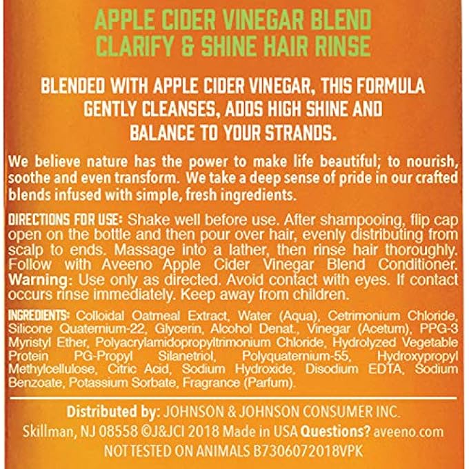 Aveeno APPLE CIDER VINEGAR CLARIFYING IN-SHOWER RINSE FOR BALANCED, SHINY HAIR - SULFATE-FREE, PH-BALANCING TREATMENT FOR OILY OR DULL HAIR, PARABEN & DYE-FREE, 6.8 FL OZ - Image 3