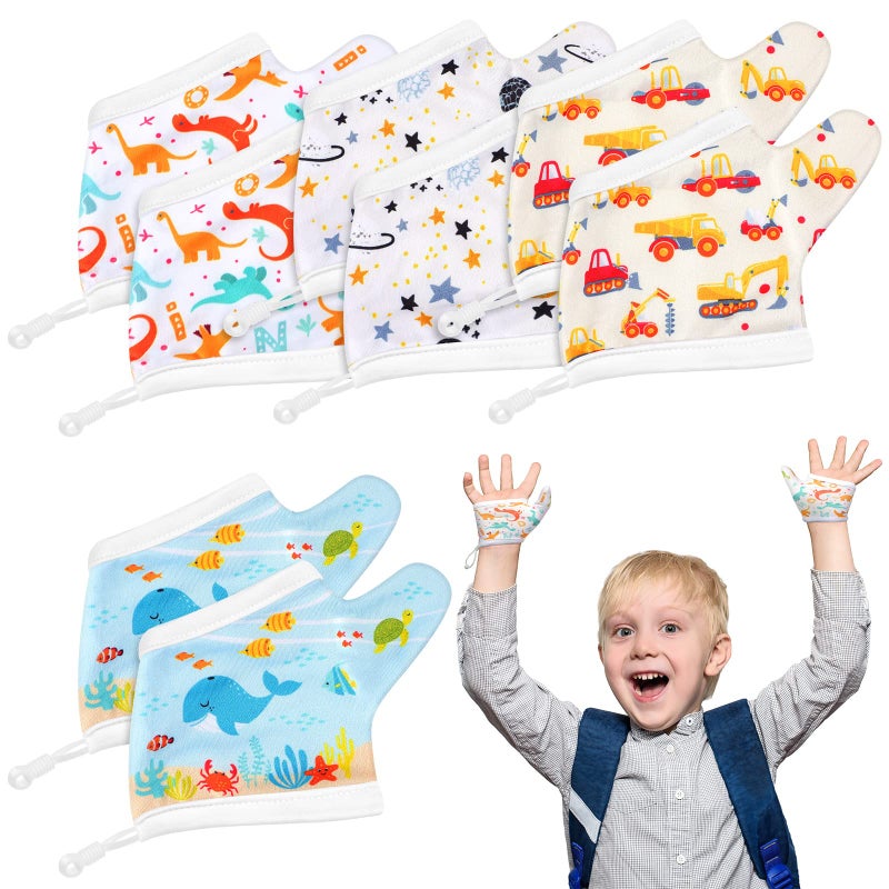 Seematn 4 Pairs Thumb Sucking Stop for Kids Breathable Thumb Suck Guard for Baby Toddler Stop Sucking Fingers Nail Biting Gloves(3-6 Years,Dinosaur) - Image 1