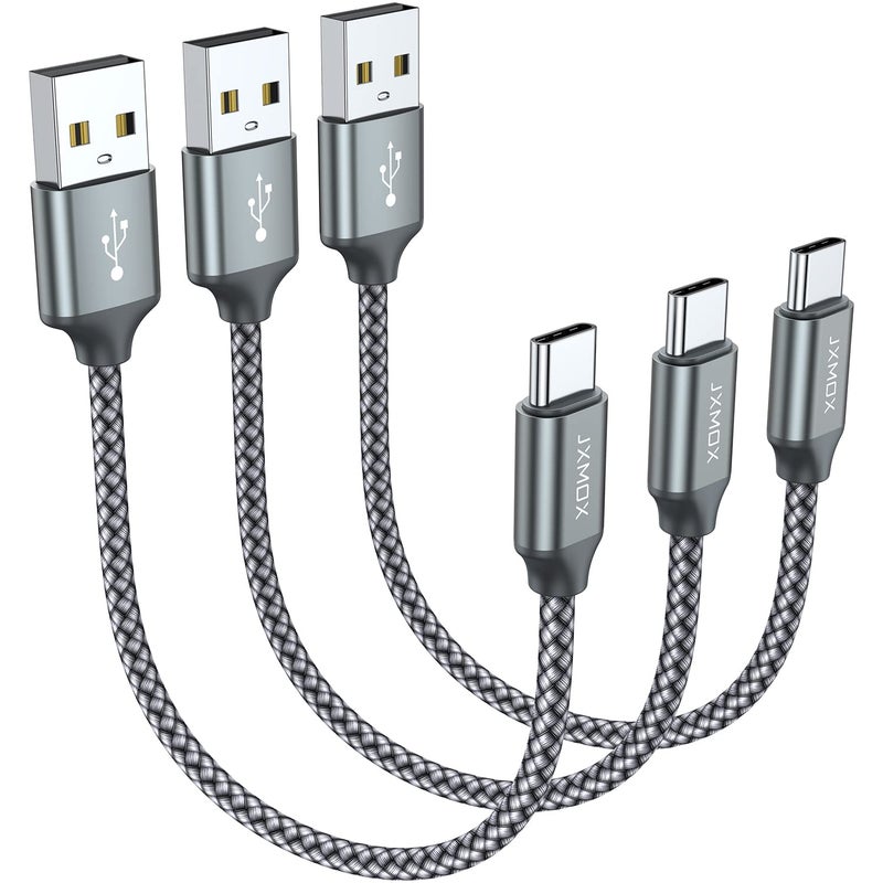 JXMOX Short USB C Cable (0.5ft 3-Pack), USB A to Type-C Charger Cord 3.1A Fast Charging Compatible with iPhone 15 16 Pro Max, Samsung Galaxy S20 S10 S9, Note 10 9, A80 A70 A50 A40, Power Bank (Grey) - Image 1