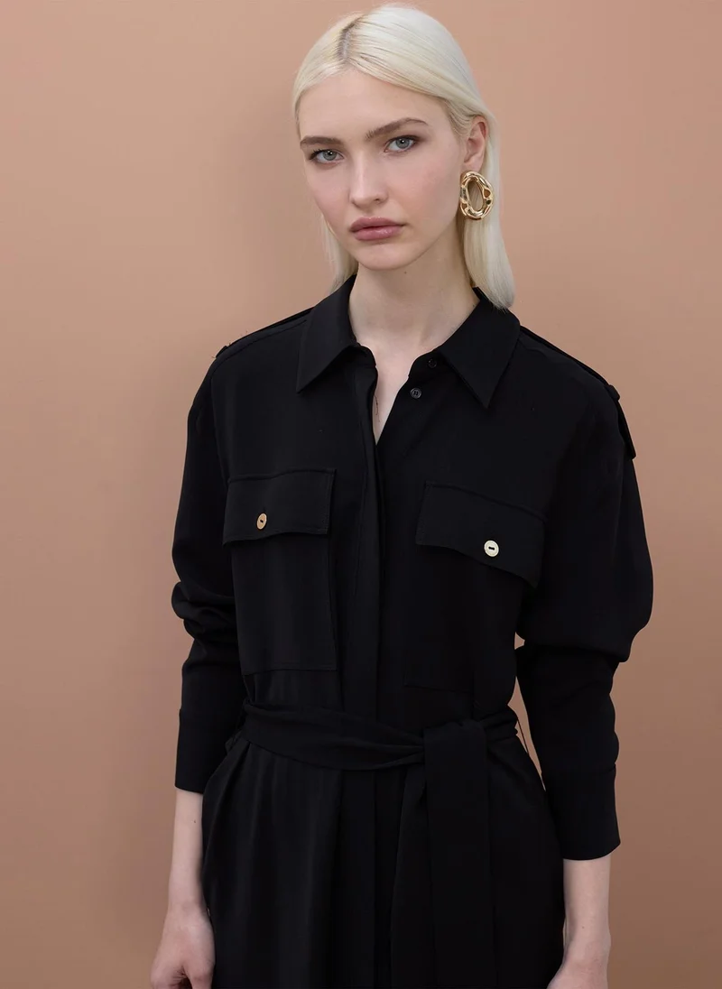 لولا كساديمونت Adjustable Long Sleeve Midi Shirt Dress