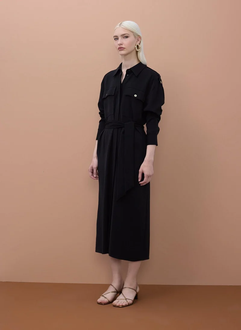 لولا كساديمونت Adjustable Long Sleeve Midi Shirt Dress
