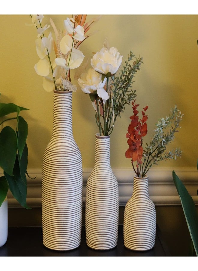 Seraphic Modern Rustic Farmhouse Boho White Vase Set for Flowers, Decor, Shelf or Cabinet - Image 2