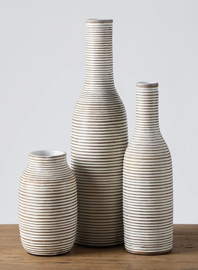 Seraphic Modern Rustic Farmhouse Boho White Vase Set for Flowers, Decor, Shelf or Cabinet - Image 1