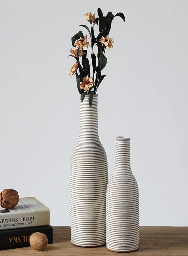 Seraphic Modern Rustic Farmhouse Boho White Vase Set for Flowers, Decor, Shelf or Cabinet - Image 3
