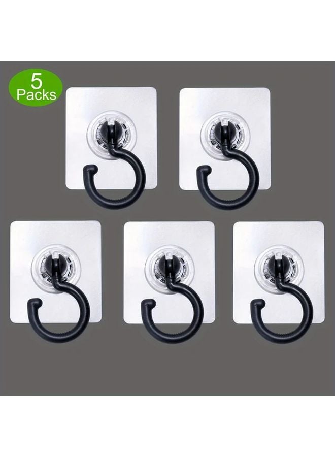 5pcs Black Rotatable Adhesive Ceiling Hooks No Drill Easy Install Home Garden Decor - Image 1