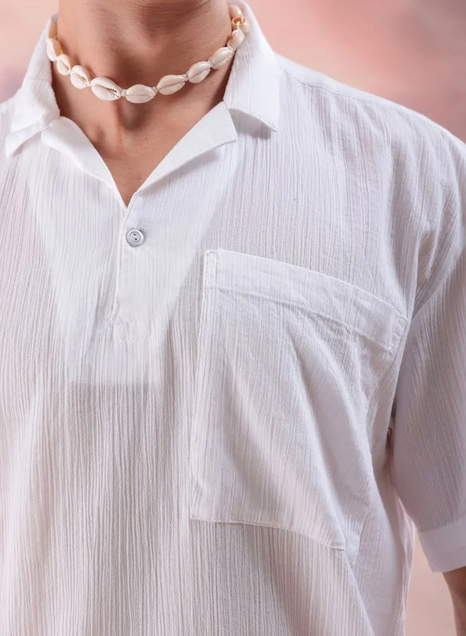 The Indian Garage Co Men Relaxed Fit Solid Half Sleeves Cuban Collar Resort Wear Shirt