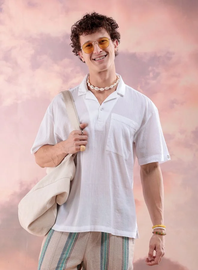 The Indian Garage Co Men Relaxed Fit Solid Half Sleeves Cuban Collar Resort Wear Shirt