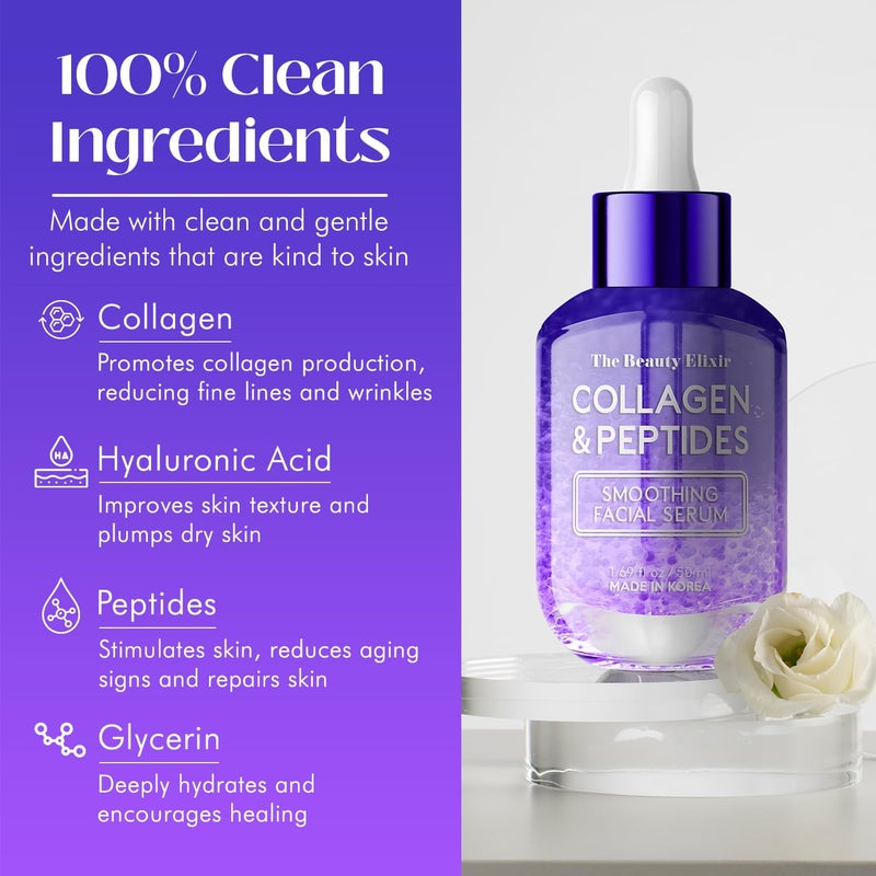 The Beauty Elixir Collagen & Peptides Serum For Face - Dermatologist Tested, Anti-Aging, Hydrating & Repairing Treatment for Fine Lines & Wrinkles - Clean Beauty, Cruelty-Free Korean Skincare - 1.69oz - Image 4