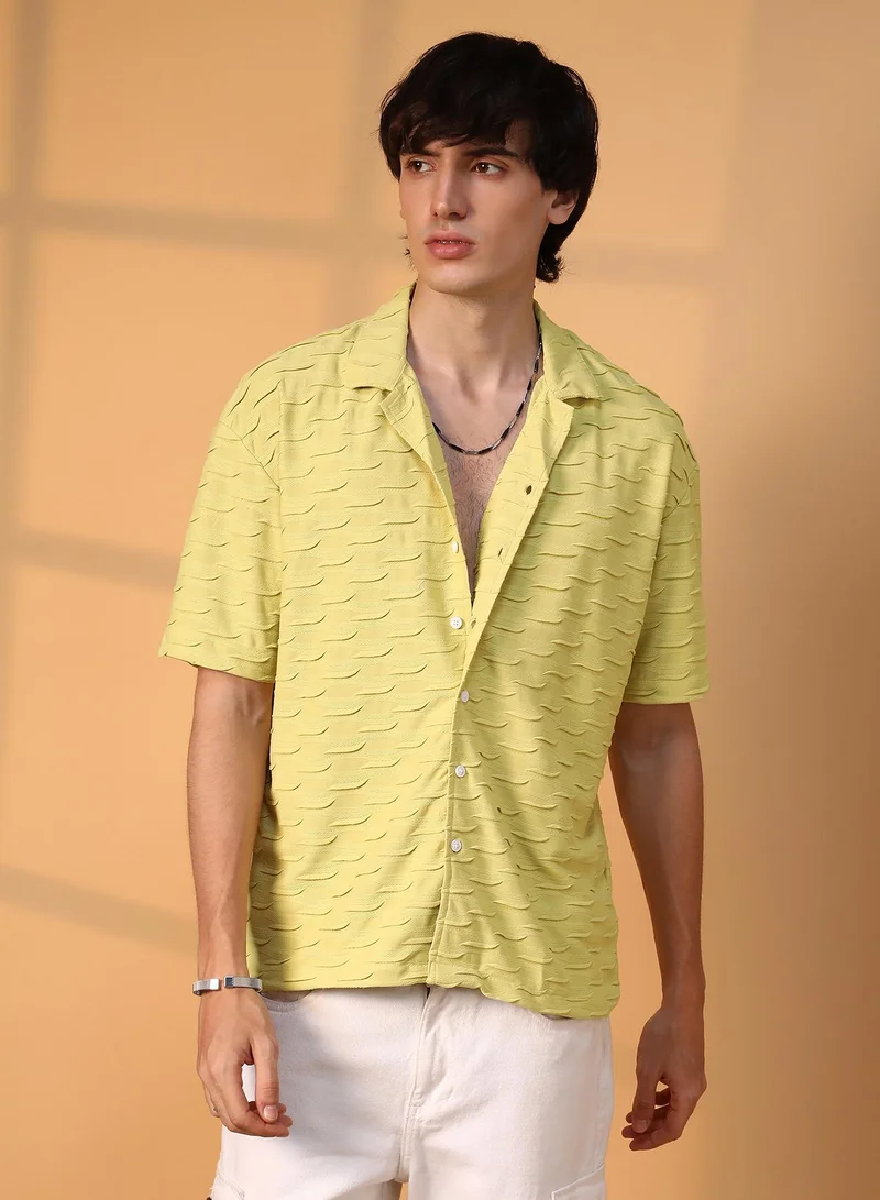 Campus Sutra Men's Butter Yellow Swish-Textured Shirt