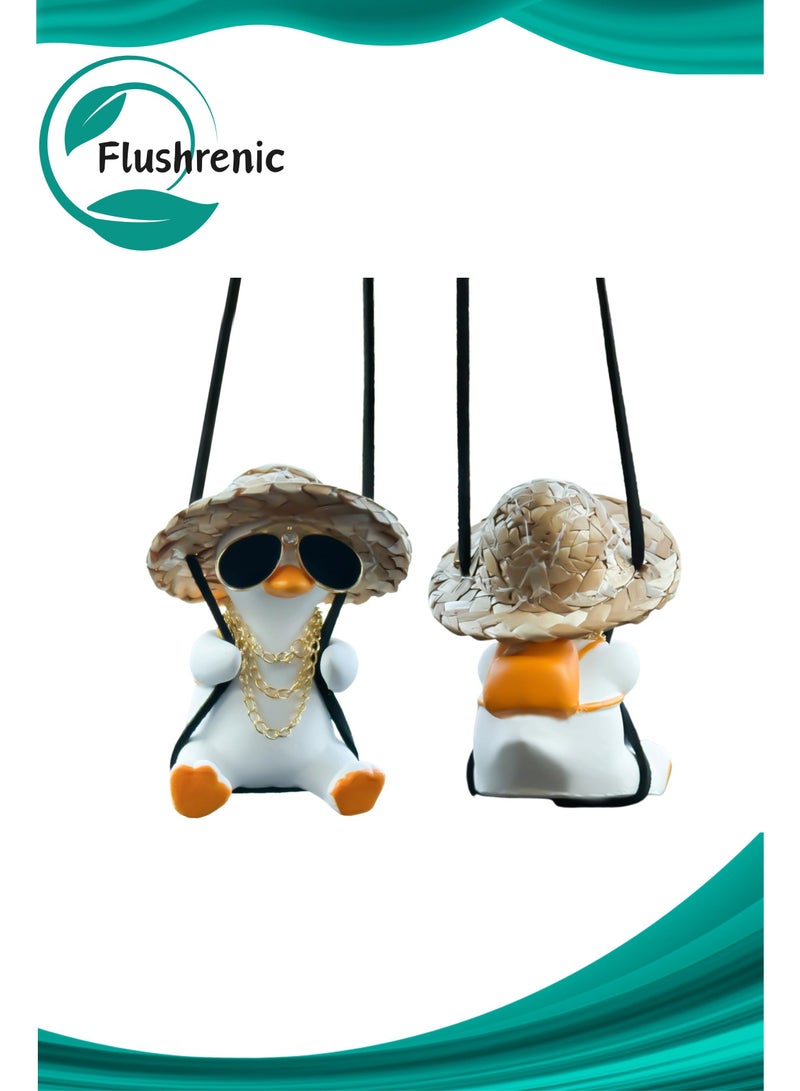 فلوشرينيك حلية تعليق البطة المتأرجحة في السيارة - حلية مرآة الرؤية الخلفية اللطيفة - إكسسوارات للرجال والنساء والمراهقين - مناسبة للسيارات والشاحنات والمنازل والمكاتب - Image 1