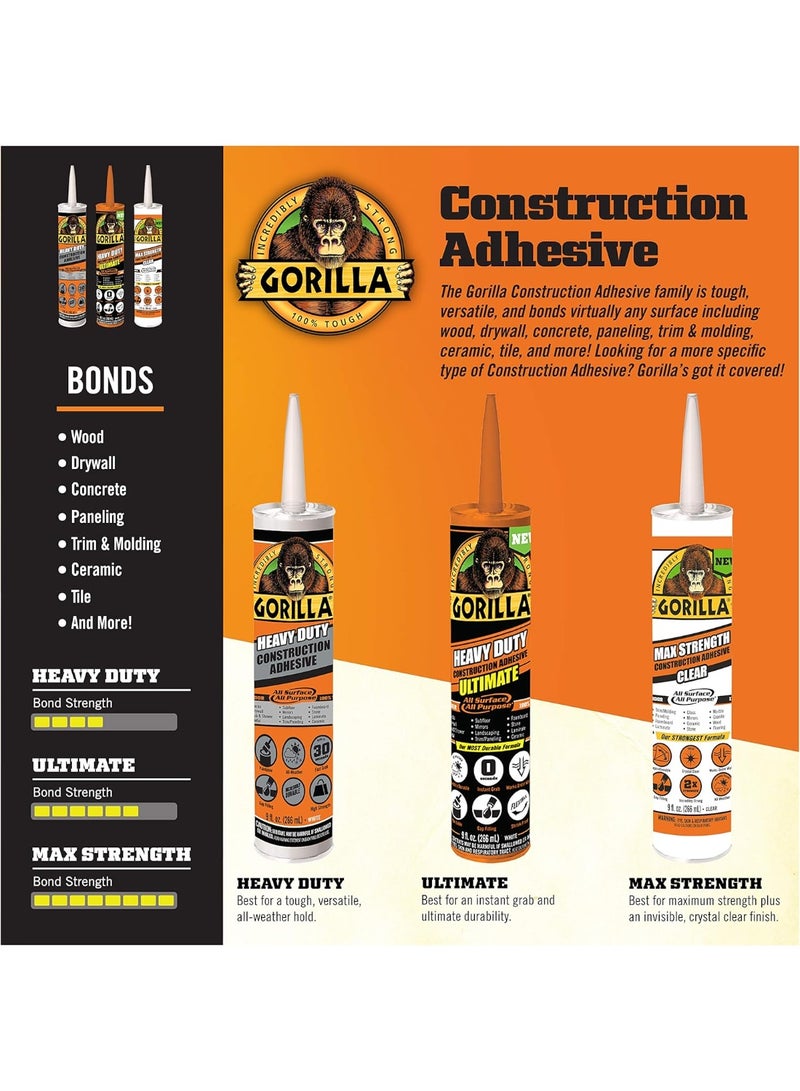 Gorilla Glue Gorilla Heavy Duty Construction Adhesive, 2.5 Ounce Squeeze Tube, White, (Pack of 2) - Image 4