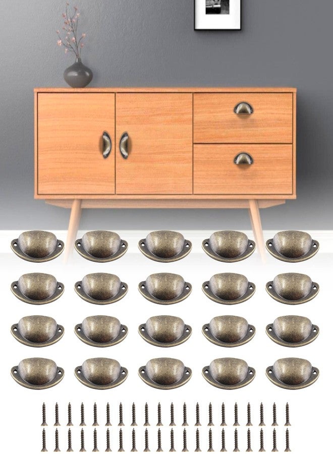 Bivethoi 20 Pack Cabinet Bin Cup Pulls Antique Bronze Half Moon Drawer Pulls, 2-5/8 Inch / 67mm Hole Center Dresser Pull Hardware Shell Pull Handles, Vintage Metal Cupboard Handles for Kitchen Closet - Image 2