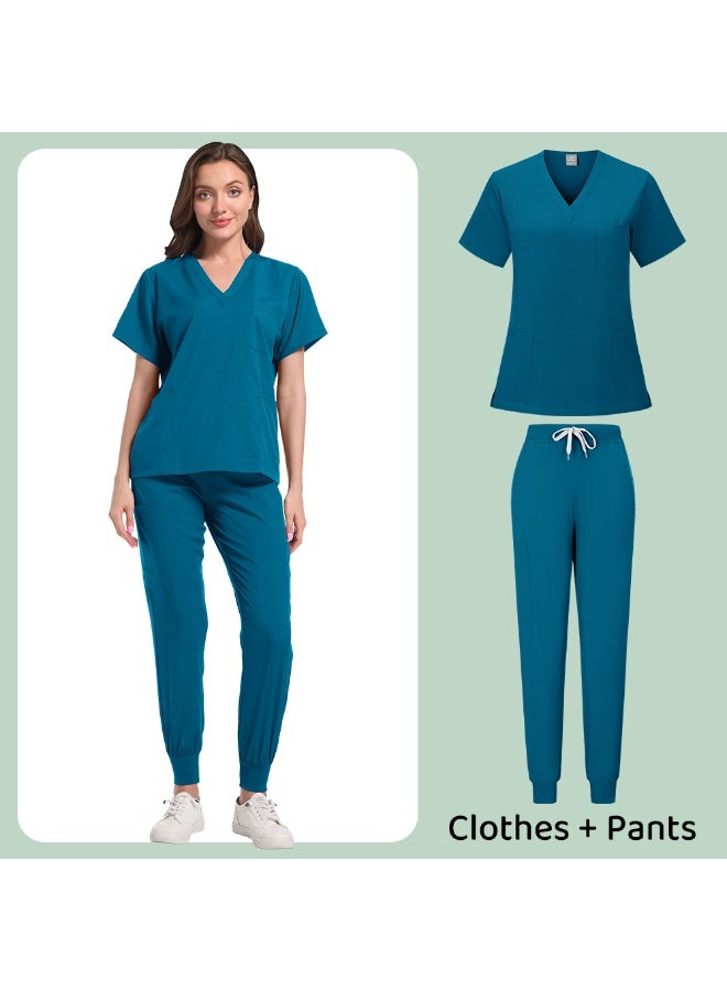 Loquat Womens Medical Scrubs Set Medical Uniform Set Azure Blue - Image 1