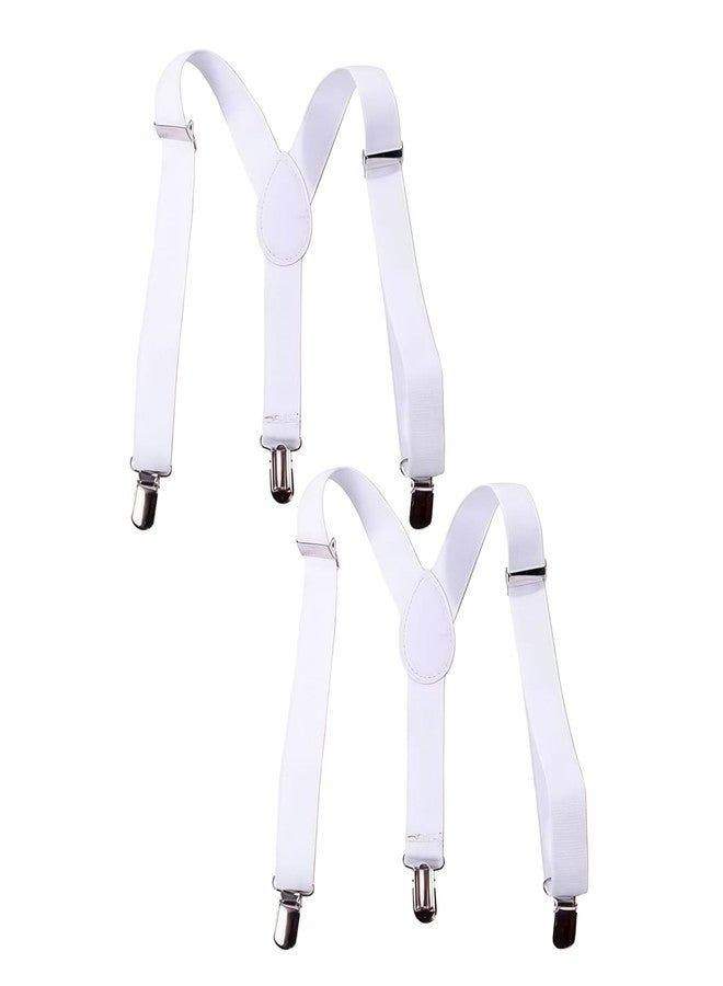 GOUDOGEDC 2Pcs White Child Girls Boys Suspenders Braces,Kids Y-Back Adjustable Elastic Suspenders with Metal Clips for Boys Girls, for Adjustable - Elastic Y Shape Suspender - Image 1