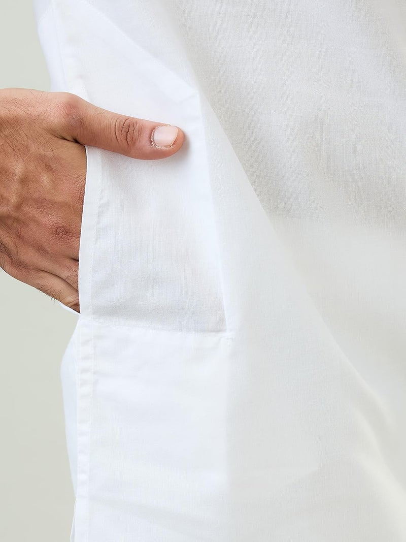 Raymond Sleepz Men Comfort Fit Solid Pattern Cotton Polyester Blend Mandrin Collar Sleepz Kurta Set (Size: 2XL)-AEUC00017-W0 White - Image 5