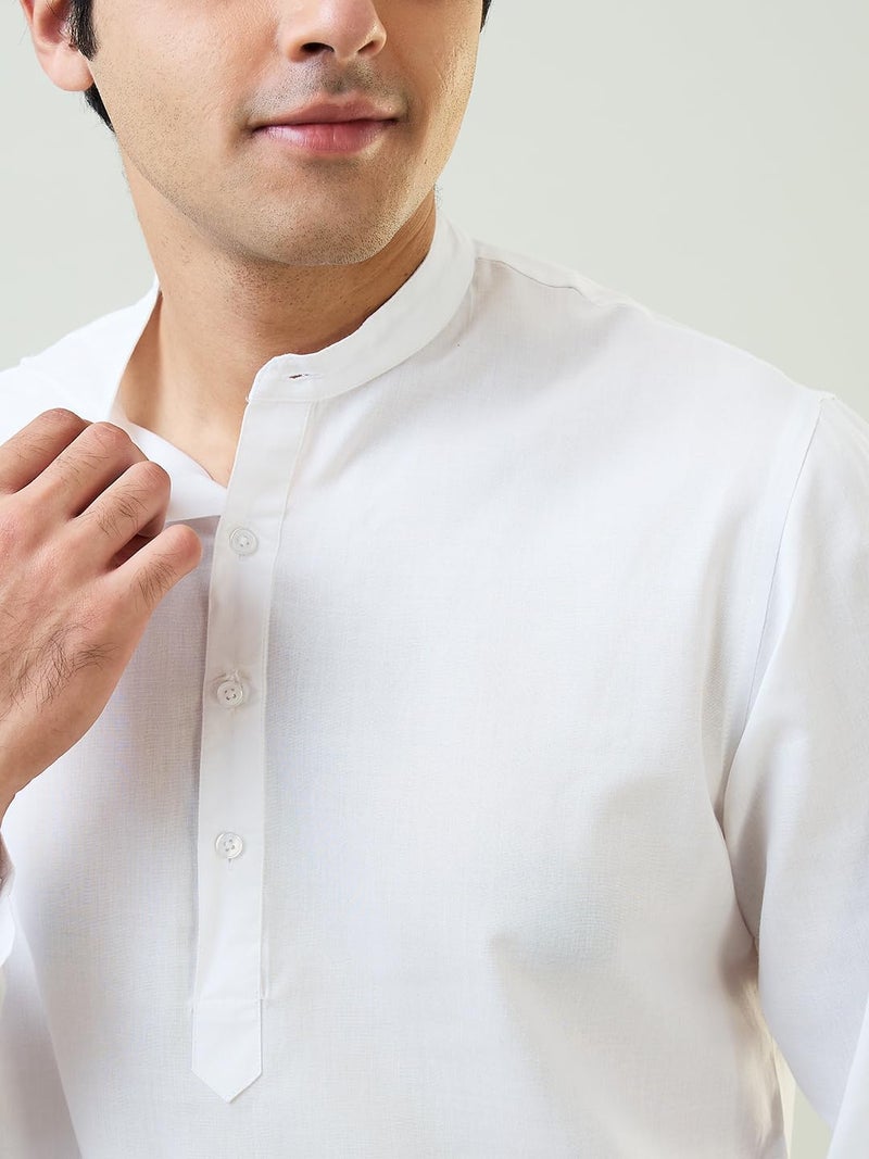 Raymond Sleepz Men Comfort Fit Solid Pattern Cotton Polyester Blend Mandrin Collar Sleepz Kurta Set (Size: 2XL)-AEUC00017-W0 White - Image 4
