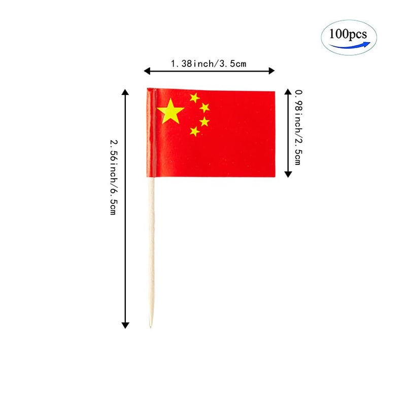 mflagperft China Flag Chinese Small Toothpick Mini Stick Flags Decorations (100 pcs) - Image 2