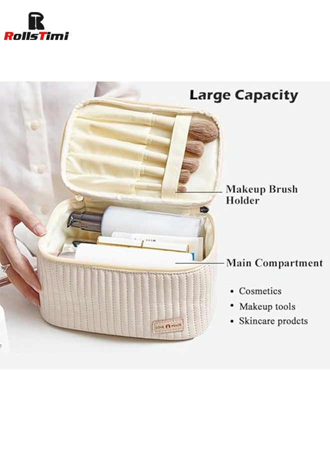 رولستيمي سعة كبيرة السفر حقيبة مستحضرات التجميل شريط متقلب حقيبة مستحضرات تجميل المحمولة الجلود مقاوم للماء حقيبة العناية بالبشرة مع مقبض و مقسم للنساء ، الأزرق - Image 3