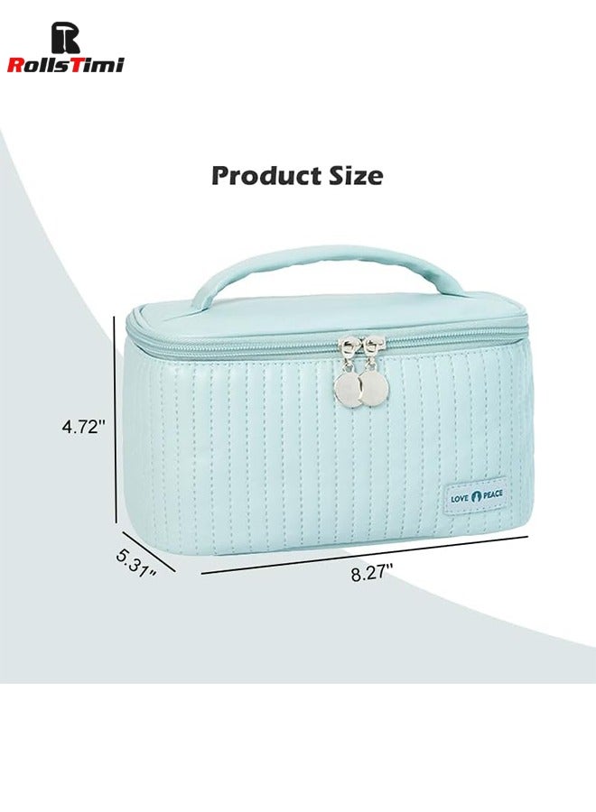 رولستيمي سعة كبيرة السفر حقيبة مستحضرات التجميل شريط متقلب حقيبة مستحضرات تجميل المحمولة الجلود مقاوم للماء حقيبة العناية بالبشرة مع مقبض و مقسم للنساء ، الأزرق - Image 4