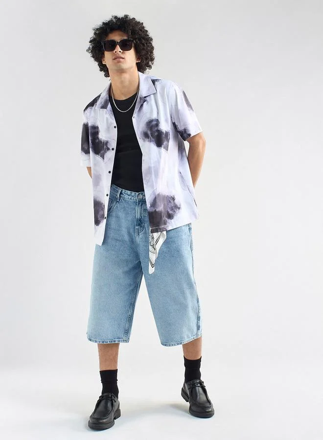 سبلاش فيڤ قميص بياقة كامب وأكمام قصيرة وطبعات