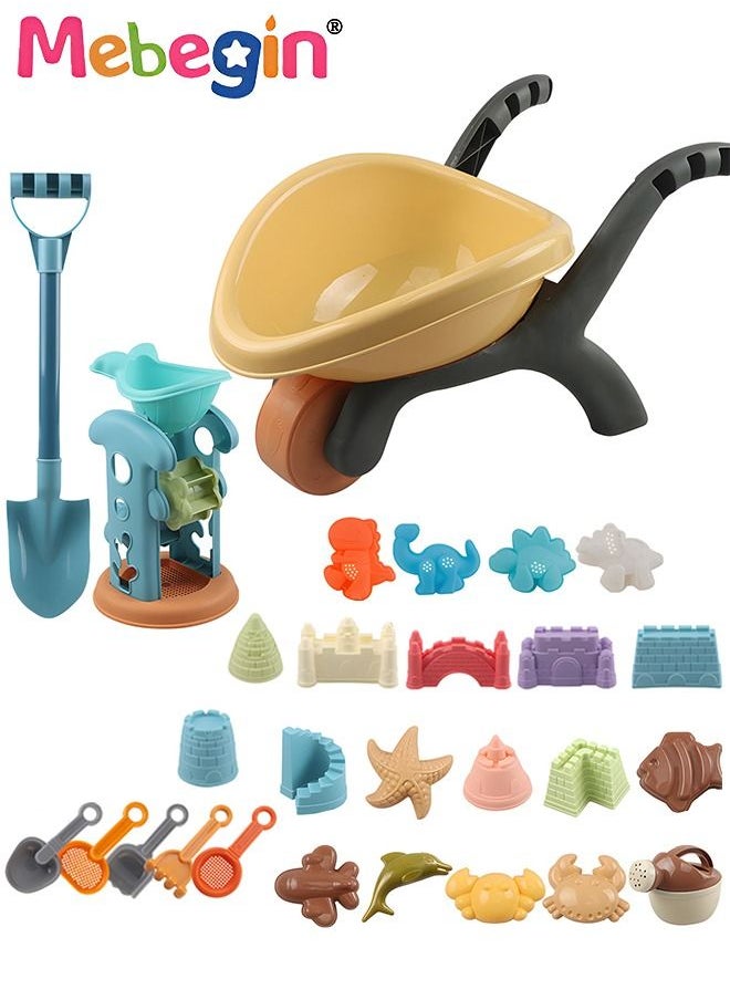 MEBEGIN 28 Pieces Beach Toys with Sand Bucket Hourglass Dump Truck and Shovels Sand Molds Kids Beach Toys Beach Sand Pails for Beach Travel, Sand Toys Outdoor Tool Kit for Kids for Kids and Toddlers  - Image 1