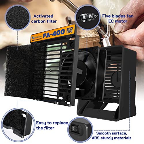 Antidious Fume Extractor Anti-ESD Solder Smoke Absorber Portable Filter for Soldering DIY Fan Extraction Equipment with Spare Activated Carbon for Brazing Welding Soldering, Fume Prevention Remover - Image 2