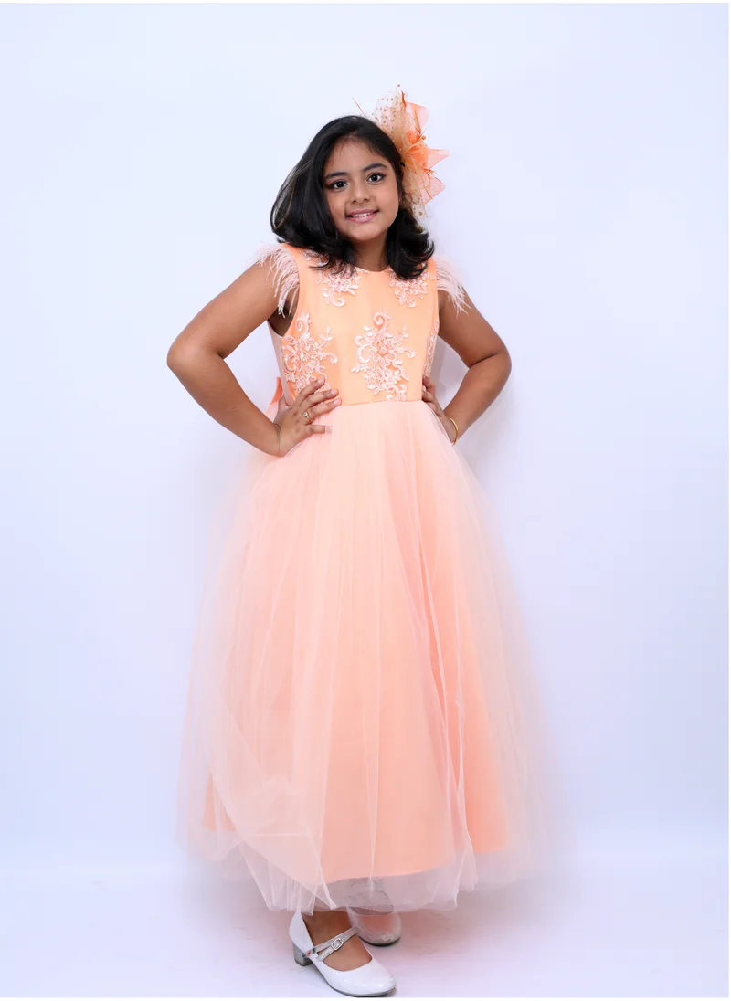 D'Daniela Long Party Dress with Patterns Peach Colour