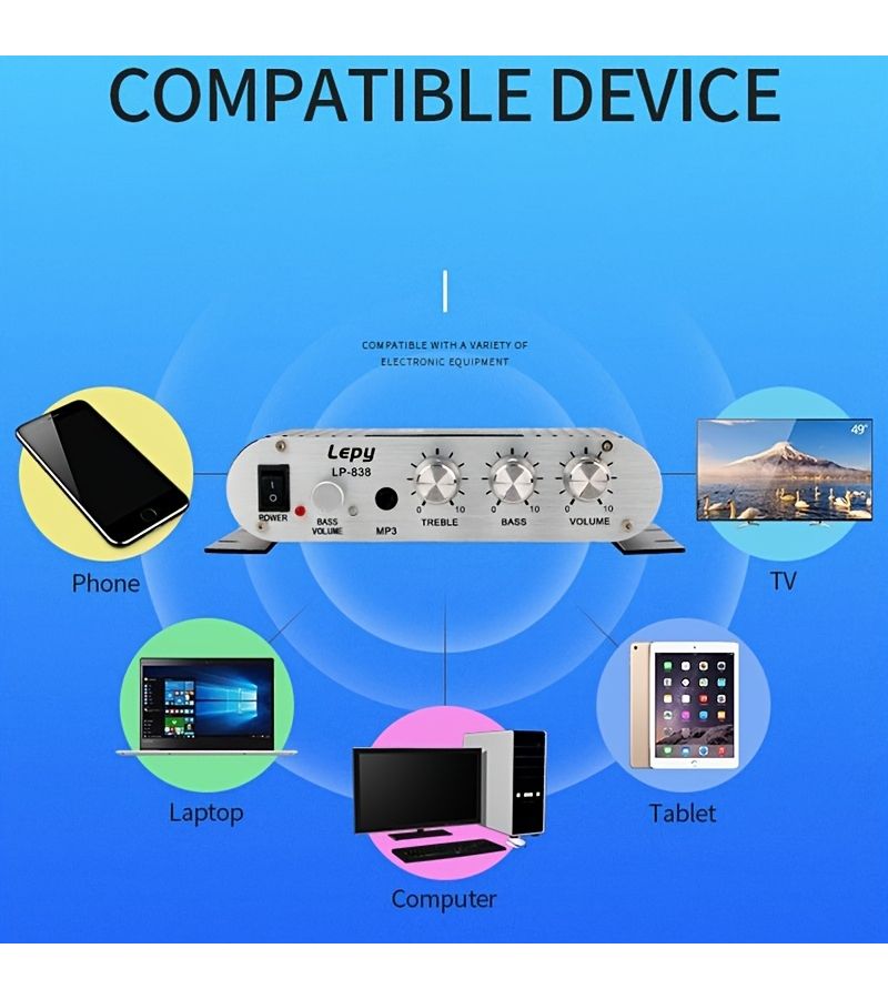 1pc 600W Car Audio Power Amplifier Hifi Stereo 2 1 Channel Mini Amplifier With Bass Boost And Treble Control 3 5mm Input Support High Power Audio Amplifier For Car Speakers Home Theater TV PC Motorcycle Black - Image 3