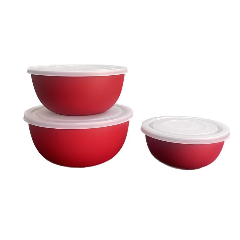 MARQUEONN® Stainless Steel Microwave Safe Mixing Bowl with Lid Food Storage Containers for Kitchen, Capacity 1200 ML, 700 ML, 500 ML (Red Plain, 4) - Image 4