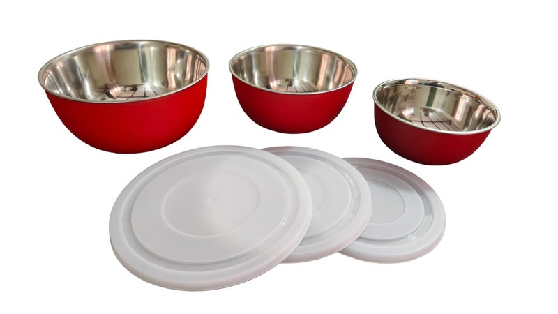 MARQUEONN® Stainless Steel Microwave Safe Mixing Bowl with Lid Food Storage Containers for Kitchen, Capacity 1200 ML, 700 ML, 500 ML (Red Plain, 4) - Image 3
