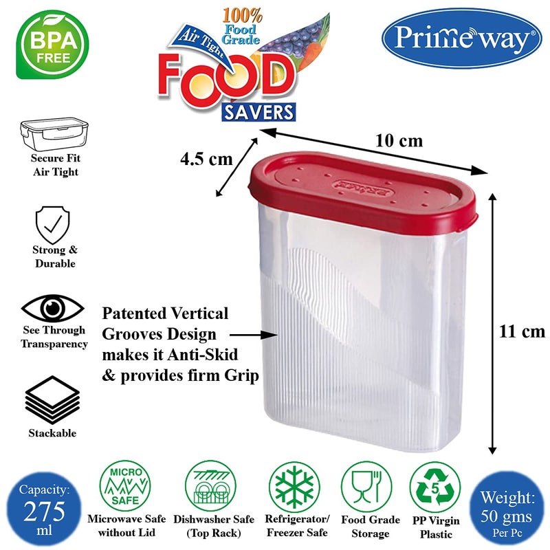 Primeway® Plastic Air Tight Food Savers Jars | Spices Containers | Masala Boxes | Kitchen Canisters for Fridge | 275ml each | Pack of 16 Pcs (Red) - Image 2