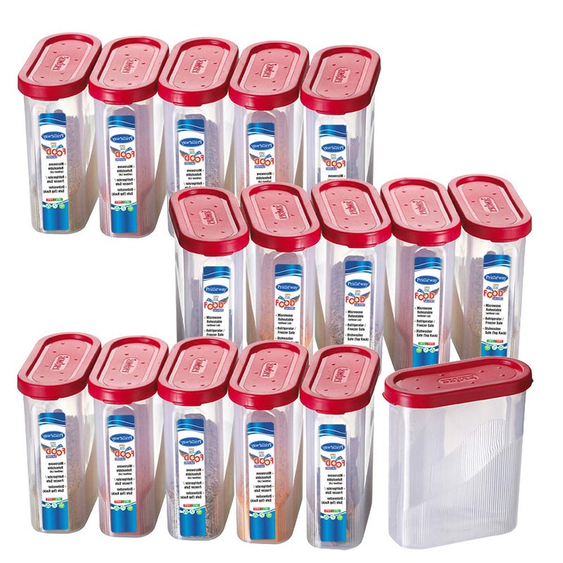 Primeway® Plastic Air Tight Food Savers Jars | Spices Containers | Masala Boxes | Kitchen Canisters for Fridge | 275ml each | Pack of 16 Pcs (Red) - Image 1