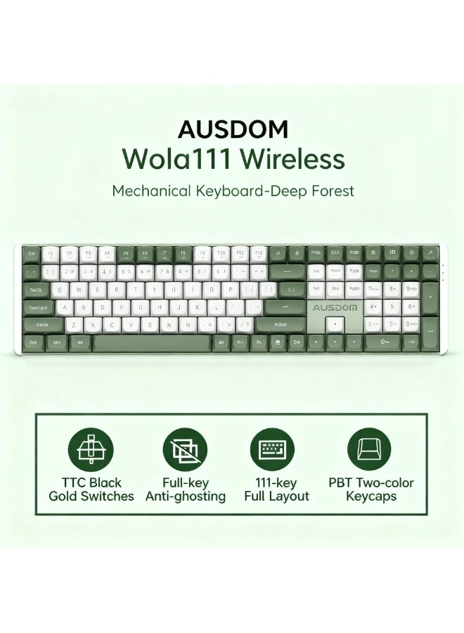 لوحة مفاتيح ميكانيكية لاسلكية كاملة ذات 111 مفتاحًا ومفاتيح TTC، ومقاومة للتشويش، للكتابة على الكمبيوتر في الأعمال والمكاتب - Image 1