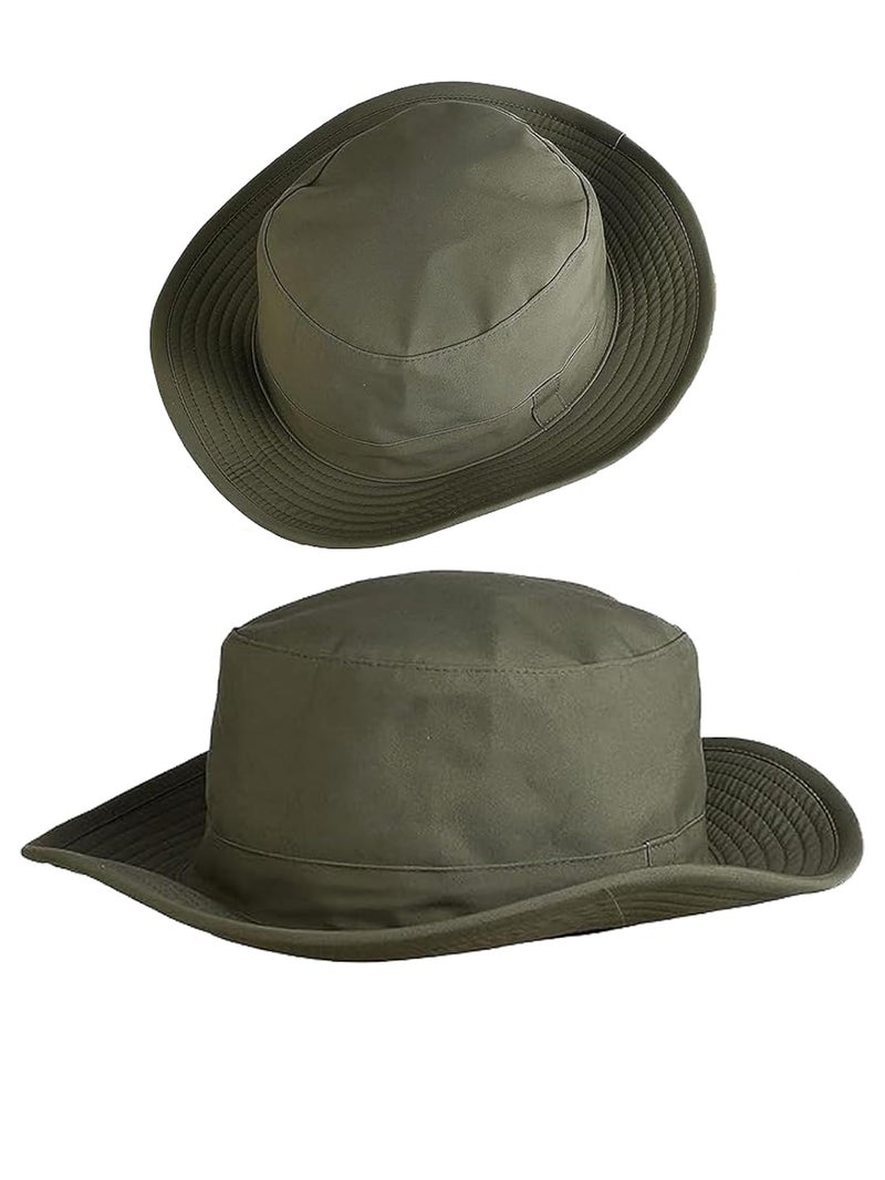 PrimeBox Cotton Classic Packable Beach Outdoor Fishing Bucket Sun Hat for Men Women Adult Boys Teen Round Big Wide Brim Floppy Summer Sun Protection Hat (Olive Green 2pcs Combo) - Image 2