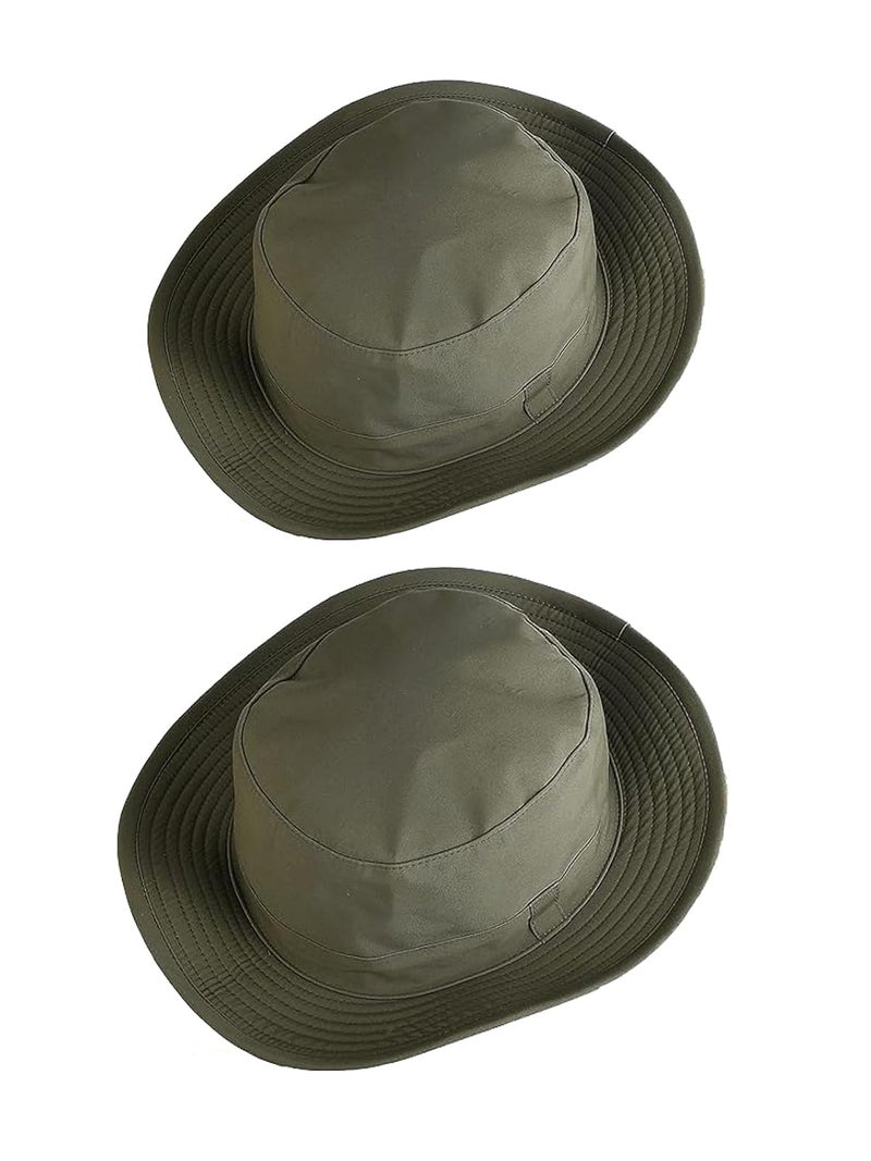 PrimeBox Cotton Classic Packable Beach Outdoor Fishing Bucket Sun Hat for Men Women Adult Boys Teen Round Big Wide Brim Floppy Summer Sun Protection Hat (Olive Green 2pcs Combo) - Image 3