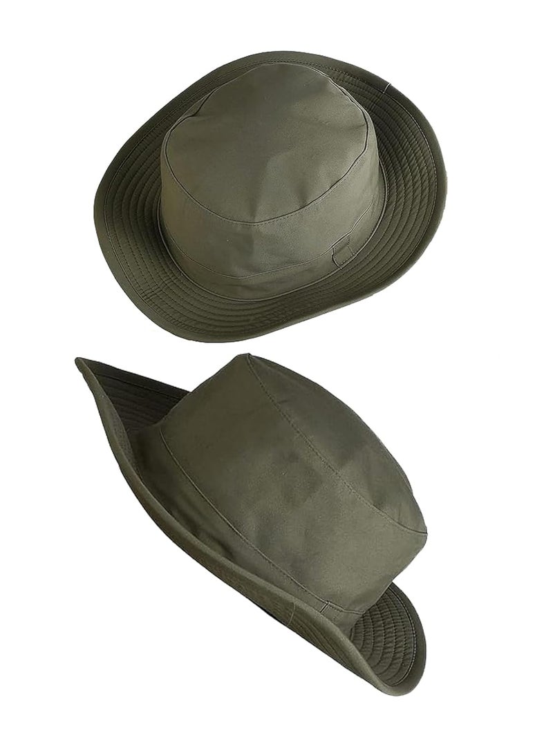 PrimeBox Cotton Classic Packable Beach Outdoor Fishing Bucket Sun Hat for Men Women Adult Boys Teen Round Big Wide Brim Floppy Summer Sun Protection Hat (Olive Green 2pcs Combo) - Image 5
