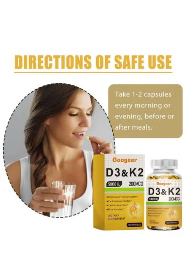 K2 Vitamin D3 & K2, 5,000 IU/200 mcg 120 Capsules - Image 3