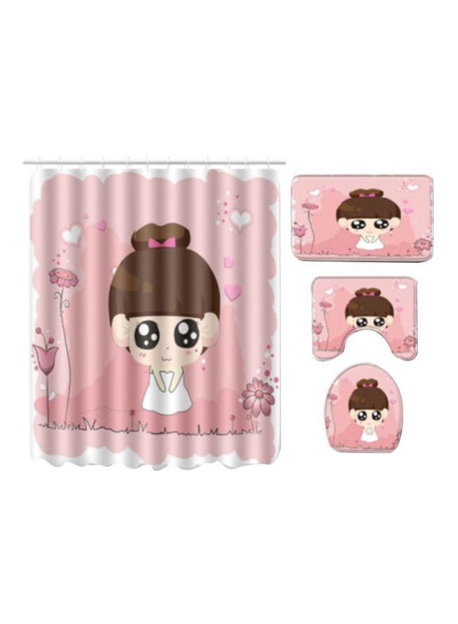 4-Piece Bath Mat Accessory Set Pink/White/Brown 180x180x0.7cm
